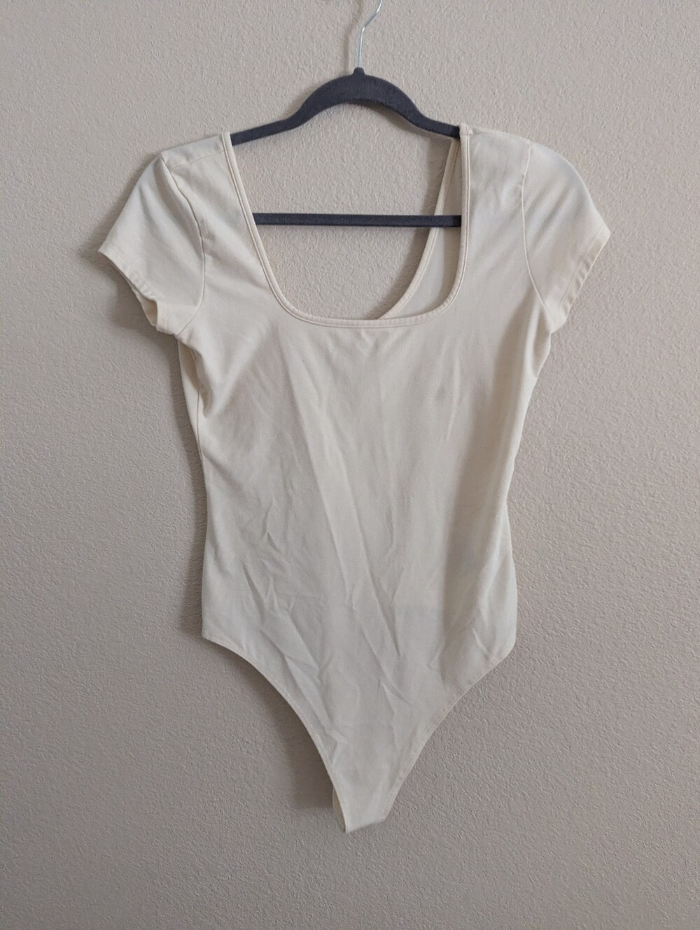American Eagle Outfitters Cream Scoop Neck Short Sleeve Bodysuit
